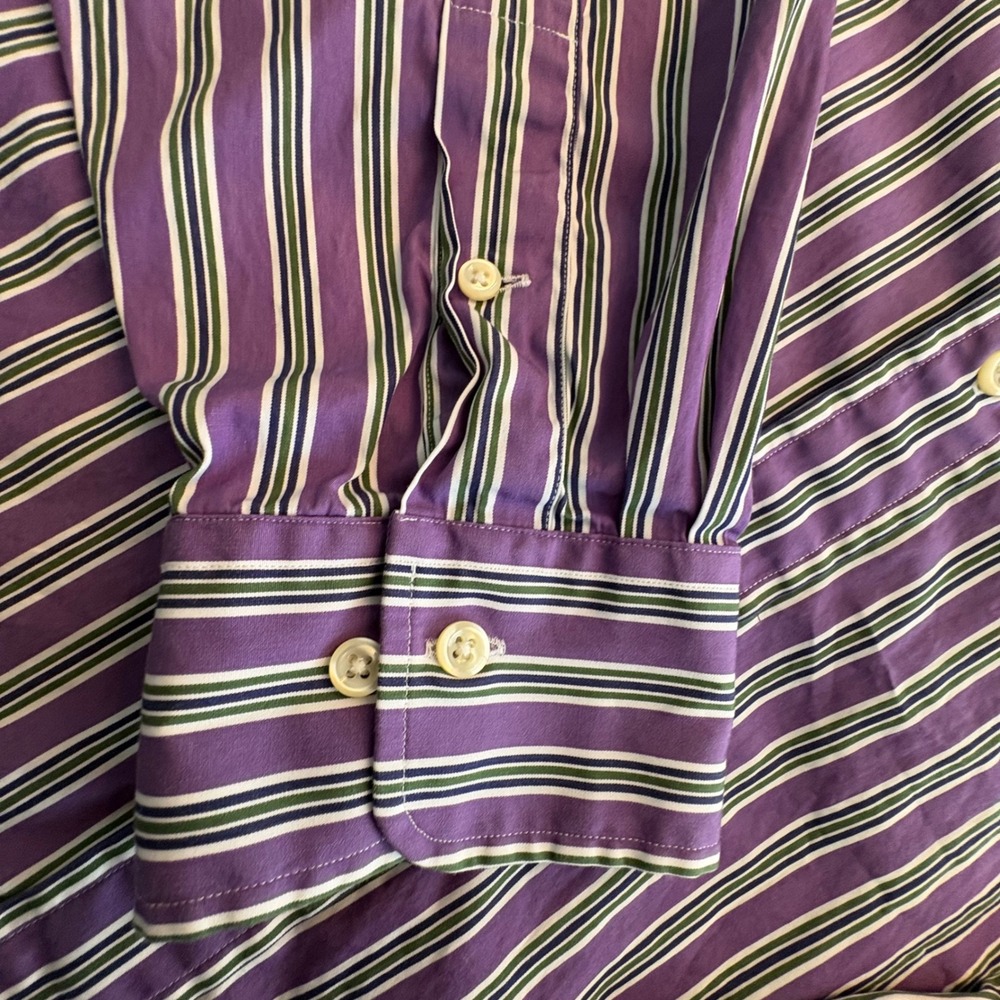 Polo Ralph Lauren Shirt Mens 17 32/33 Purple Green Striped Regent Custom Fit - Picture 3 of 9